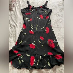 Vintage Black Red Floral Babydoll Milkmaid Dress 22 Whimsigoth Dark Romantic